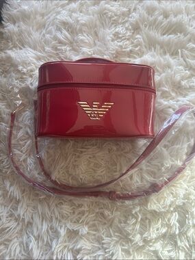Emporio Armani Red Patent Crossbody Vanity Bag with Gold Logo